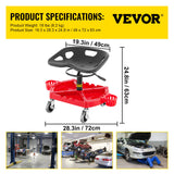 VEVOR Rolling Garage Stool, 300LBS Capacity, Adjustable Height from 18 in to 23 in, 360-degree Swivel Wheels (4"), Large Tool Tray with Two Bottle VEVOR