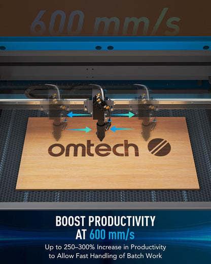 OMTech 100W CO2 Laser Engraver with LightBurn & Water Chiller, 20"x28" Laser Engraving Cutting Machine with 4 Way Pass Through Air Assist Wheels,