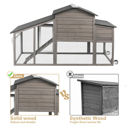 PetsCosset Chicken Coop Wooden Backyard Hen House - Indoor Outdoor for 2-3 Chickens, 2 Story Poultry Cage with Run, Chicken Nesting Box, Pull Out - WoodArtSupply