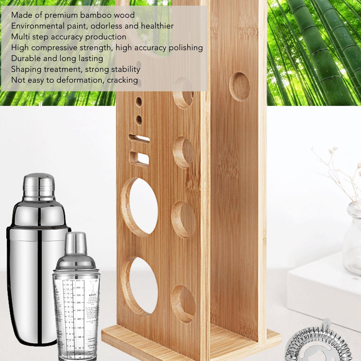 Bartender Kit Stand,Cocktail Shaker Set Wooden Stand Multipurpose Bartending Tool Holder Wood Bartending Tool Storage Holder for Bar Home HERCHR