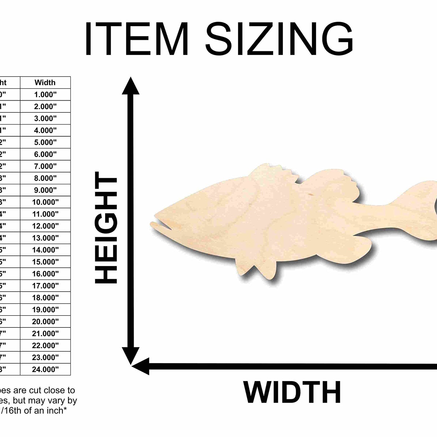 Unfinished Wood Bass Fish Silhouette - Craft- up to 24" DIY 8" / 1/2" 24 Hour Crafts