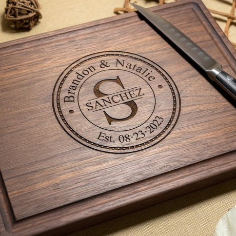 Personalized Cutting Boards, Custom Wedding, Anniversary or Housewarming Gift Idea, Wood Engraved Charcuterie Board for Couples and Newlyweds, Walnut Artisan Gallery