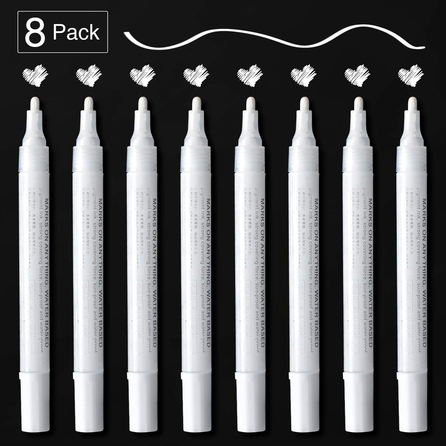 White Paint Pen for Art - 8Pack Acrylic White Paint Marker for Rock Painting, Stone, Wood, Canvas, Glass, Metal, Metallic, Ceramic, Tire, Graffiti, - WoodArtSupply