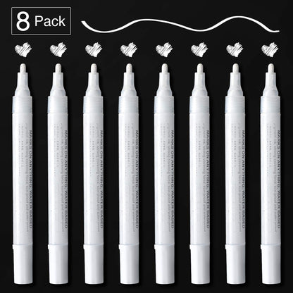 White Paint Pen for Art - 8Pack Acrylic White Paint Marker for Rock Painting, Stone, Wood, Canvas, Glass, Metal, Metallic, Ceramic, Tire, Graffiti,