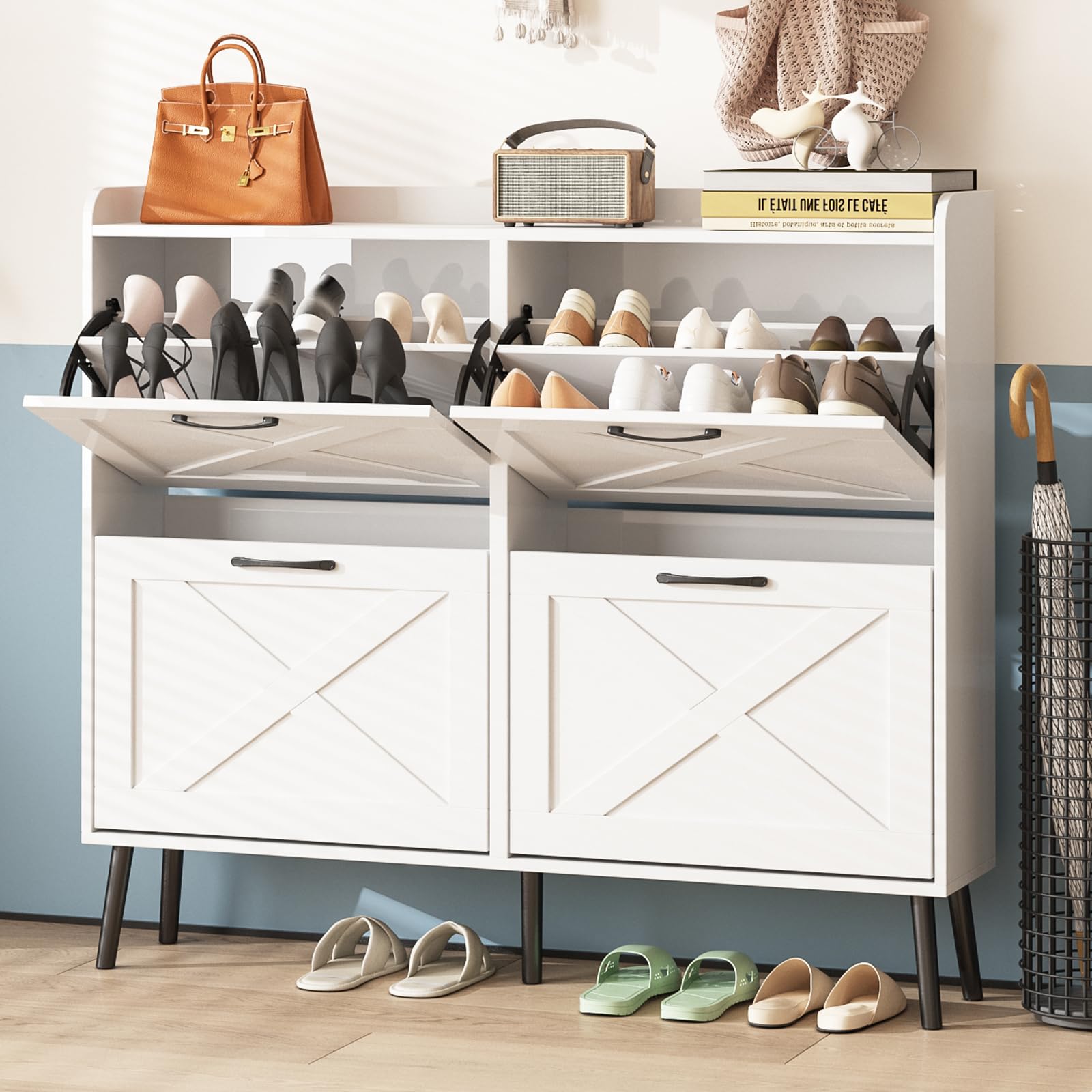 Maupvit Large Shoe Cabinet with Flip Drawers, Freestanding Shoe