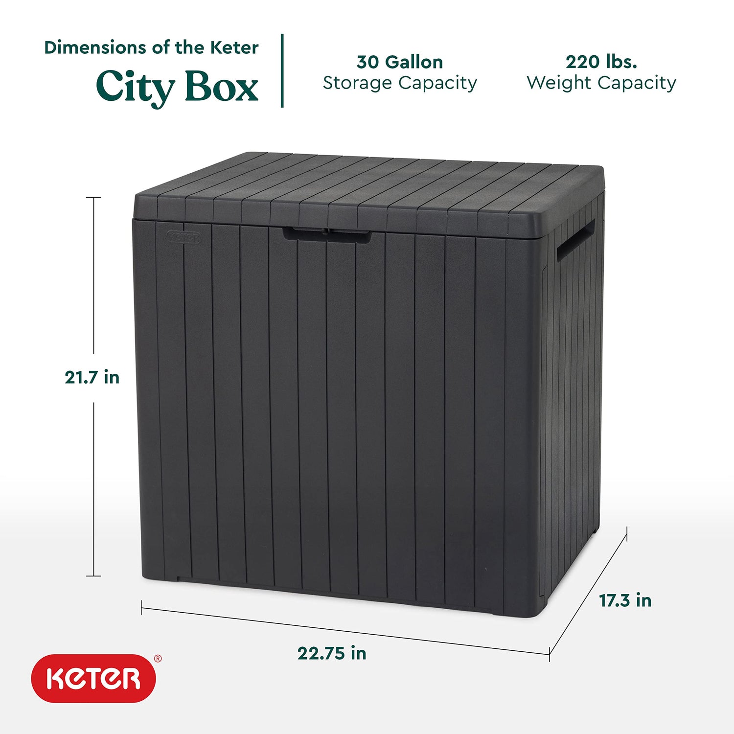 Keter City 30 Gallon Resin Deck Box for Patio Furniture, Pool Accessories, and Storage for Outdoor Toys, Grey Keter