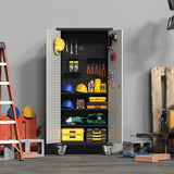 JAORD Tool Storage Cabinet with Wheels, Metal Garage Cabinet, Tall Storage Cabinet with Locking Doors, 3 Adjustable Shelves for Home Utility Room JAORD