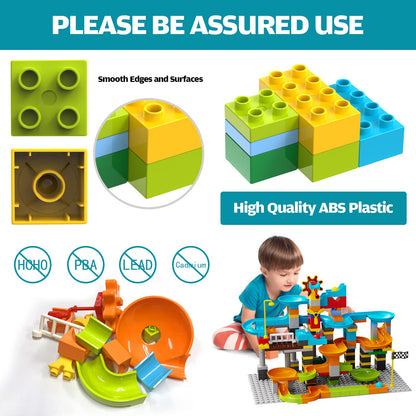 JIXIn Marble Run Building Blocks Compatible with LEGO DUPLO/3-IN-1 Multiplayer/Gear Handle Fun Marble Maze Blocks Building Toy Set/164 PCS Classic - WoodArtSupply