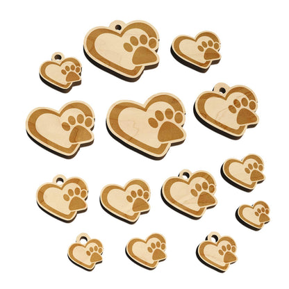 Heart with Paw Print Mini Wood Shape Charms Jewelry DIY Craft - 30mm (6pcs) - No Hole - WoodArtSupply