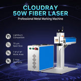 Cloudray 50W Fiber Laser Engraver with Rotary Axis, LightBurn Compatible Laser Engraver with Red Dot Pointer, 7.9x7.9 Solid State Laser Marking Cloudray