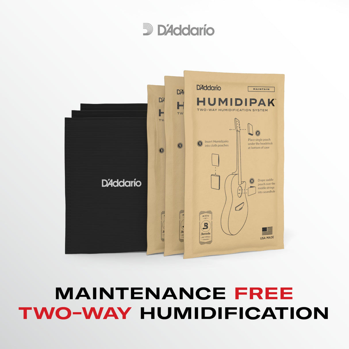 D'Addario Accessories Guitar Humidifier System - Humidipak Maintain Kit - Automatic Humidity Control System - Maintenance-Free, Two-Way Humidity D'Addario