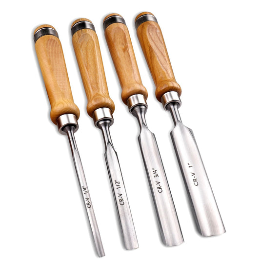 LWCUSNJ 4-Pieces Woodworking Wood Chisel Set,CR-V Steel Sharp Curved Edge Gouge Firm Wood Handle Carpentry Gouge Tools - WoodArtSupply