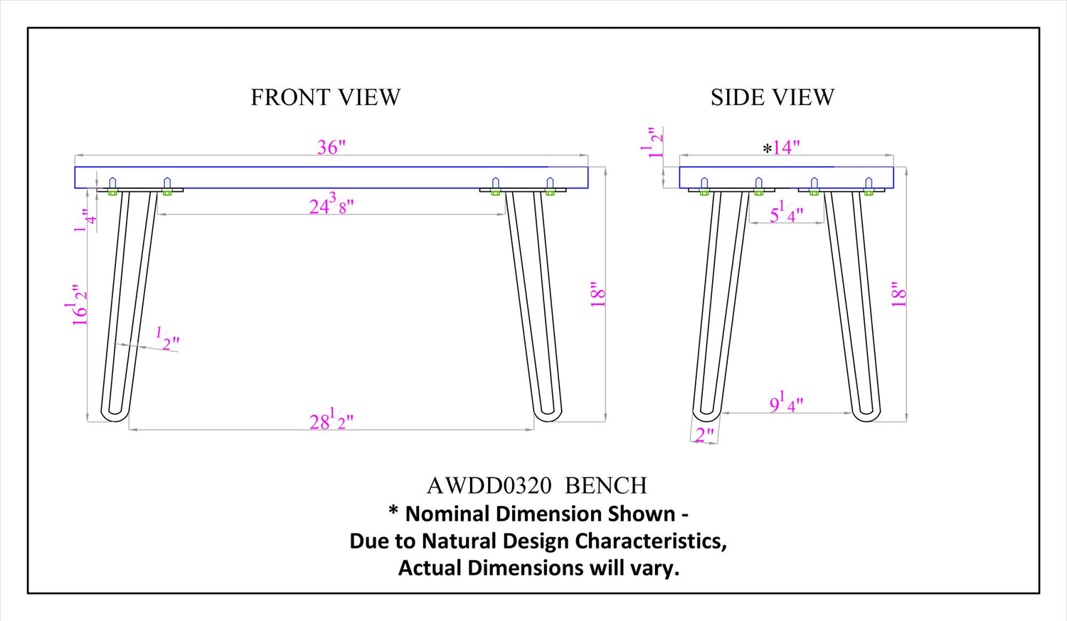 Alaterre Furniture Hairpin Bench, 36 Inch, Natural Alaterre Furniture