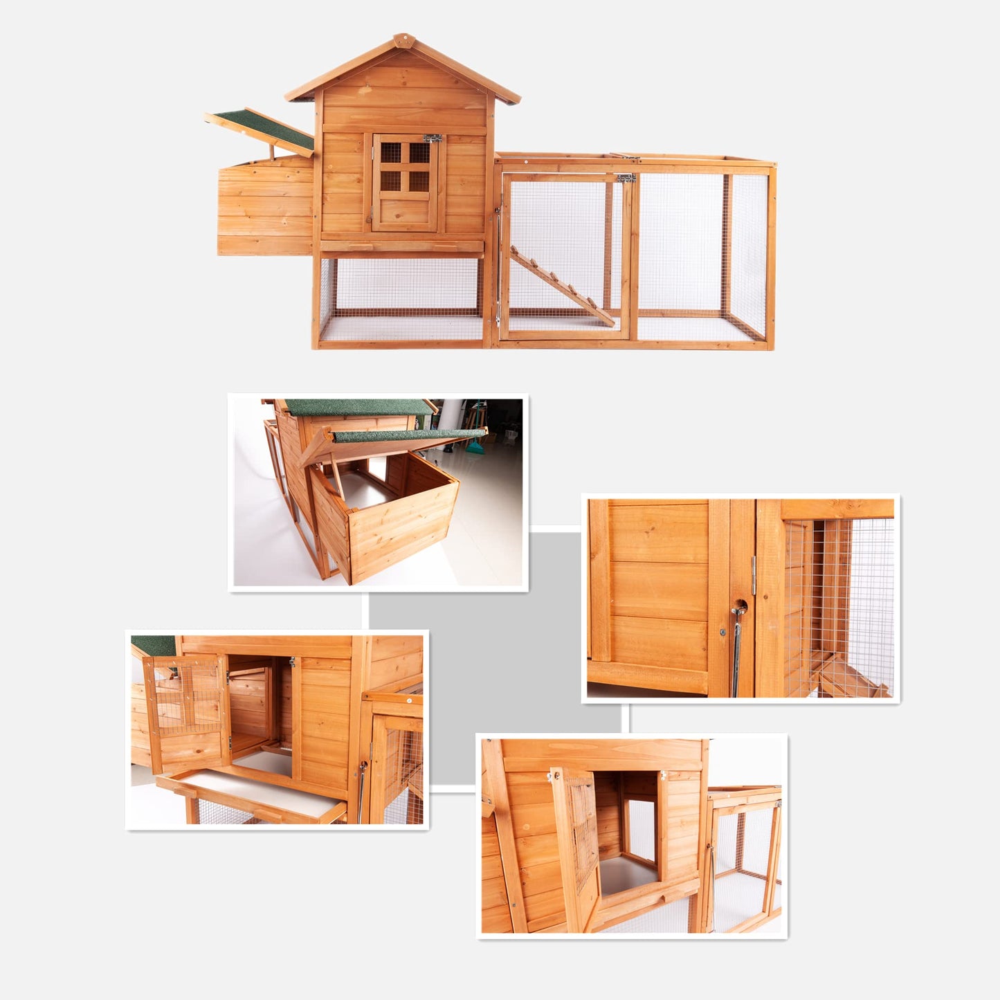 GOJOOASIS 80" Chicken Coop for 2-4 Chickens Outdoor Wooden Hen House Poultry Pet Hutch for Backyard w/Run Cage & Nesting Box(A) - WoodArtSupply