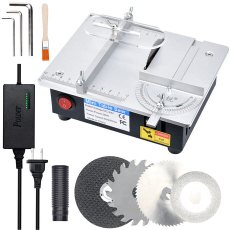 Mini Table Saw for Crafts S3 Portable Precision Table Saw,96W mini Desktop Electric Saw 7 Speed Adjustable,DIY Model Crafts Cutting Tool with 4 Jargrovs