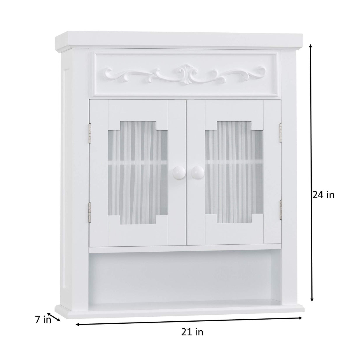 Elegant Home Fashions Lisbon Removable Wooden Wall Cabinet with Drapery-Lined Doors, White Teamson Home