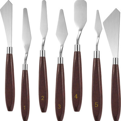 7 Pieces Painting Knife Set Spatula Palette Knife Stainless Steel Painting Mixing Scraper Oil Painting Accessories with Wood Handle for Art and Paint
