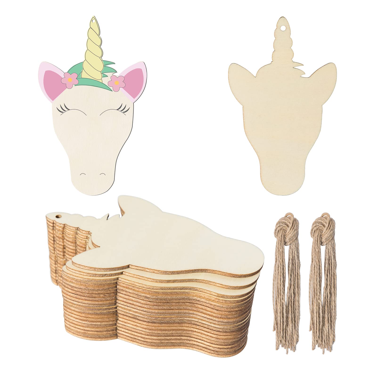 Unicorn Head Wooden Blank Wood with Twines Art Unfinished Ornaments for Christmas Wedding Birthday Party Thanksgiving Day Decoration 20Pcs. - WoodArtSupply