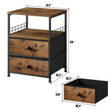 EnHomee Nightstand Set of 2, Bedside Table with Fabric Drawers and Open Wood Shelf Storage, Industrial Bed Side Table, Night Stand for Bedroom, EnHomee