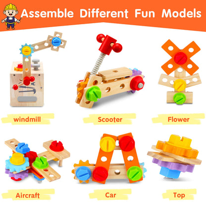 Kaodezhu Wooden Tool Set Montessori Toys for 2 3 4 5 Year Old Boy, 29Pcs Stem Toys Toddler Educational Toys Age 2-3, Tool Bench Pretend Play