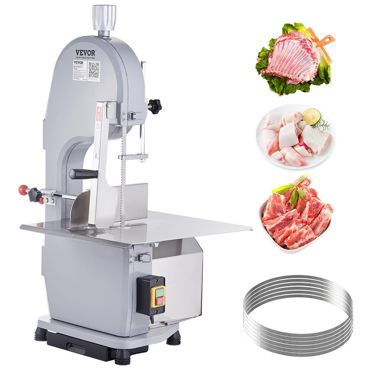 VEVOR Commercial Electric Meat Bandsaw, 1500W Stainless Steel Countertop Bone Sawing Machine, Workbeach 19.3" x 15", 0.16-7.9 Inch Cutting Thickness, VEVOR
