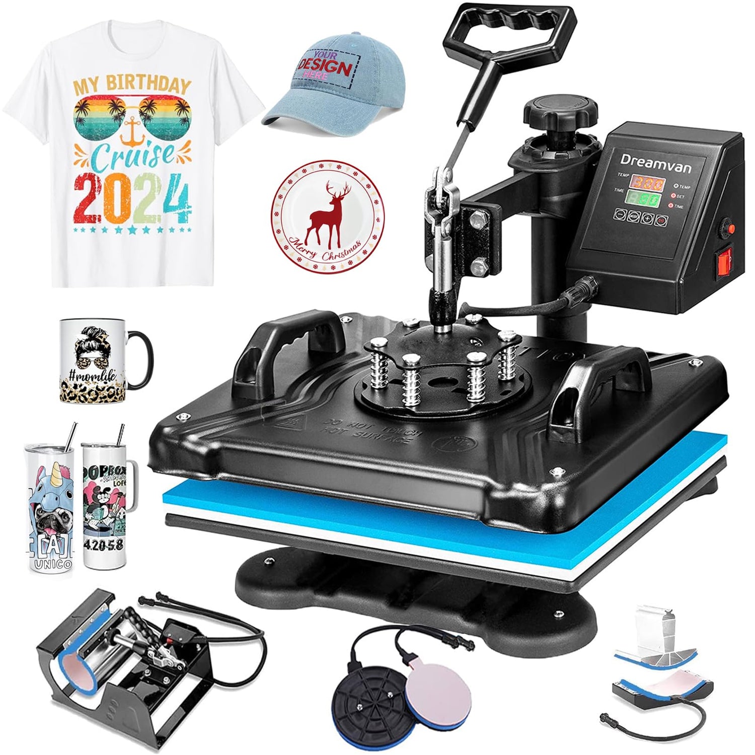 5 in 1 Heat Press Machine for t Shirts Heat Transfer Machine12" X 15"Swing Away Shirt Printing Multifunctional Sublimation Machine Digital Shirt AKEYDIY