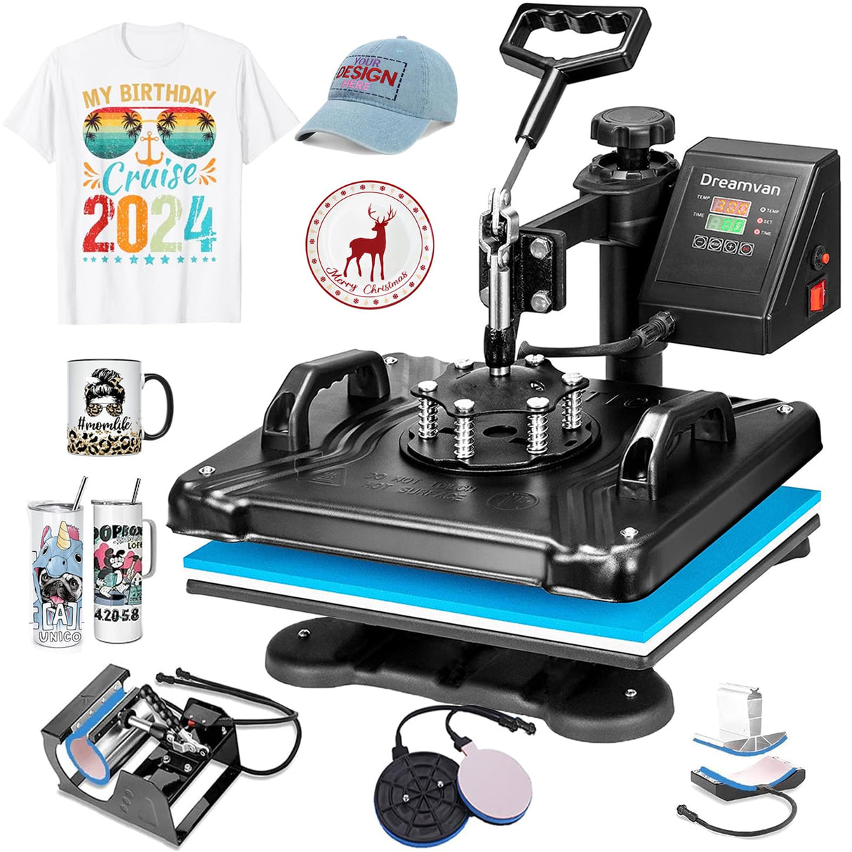 5 in 1 Heat Press Machine for t Shirts Heat Transfer Machine12" X 15"Swing Away Shirt Printing Multifunctional Sublimation Machine Digital Shirt AKEYDIY