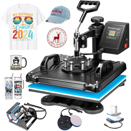 5 in 1 Heat Press Machine for t Shirts Heat Transfer Machine12" X 15"Swing Away Shirt Printing Multifunctional Sublimation Machine Digital Shirt AKEYDIY