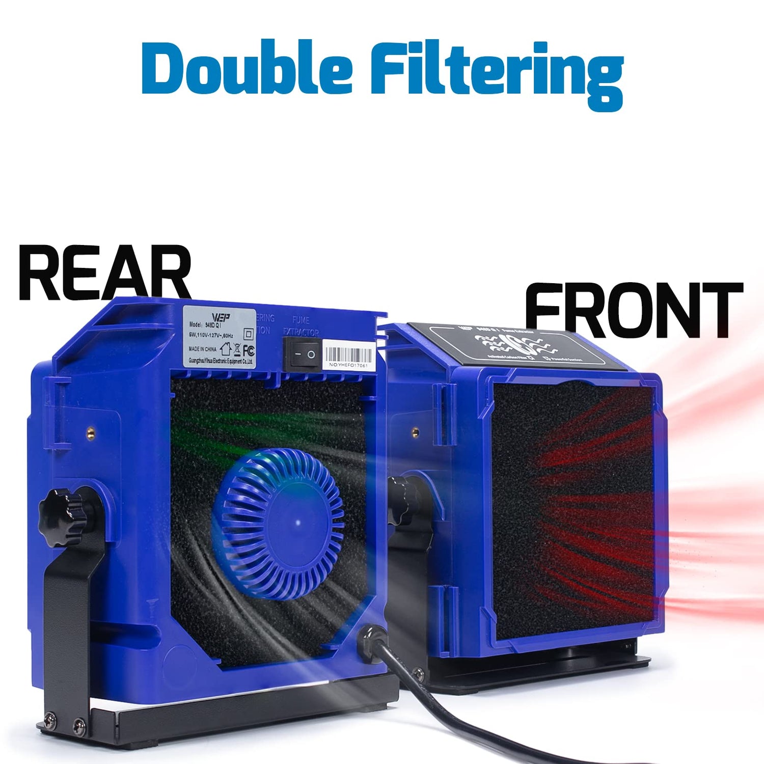 WEP 948DQ-I Fume Extractor Tool with Double Filtering, Helping Hands, Adjustable Tilt Angle, Fenders for Soldering Station, Soldering Iron with 6 WEP