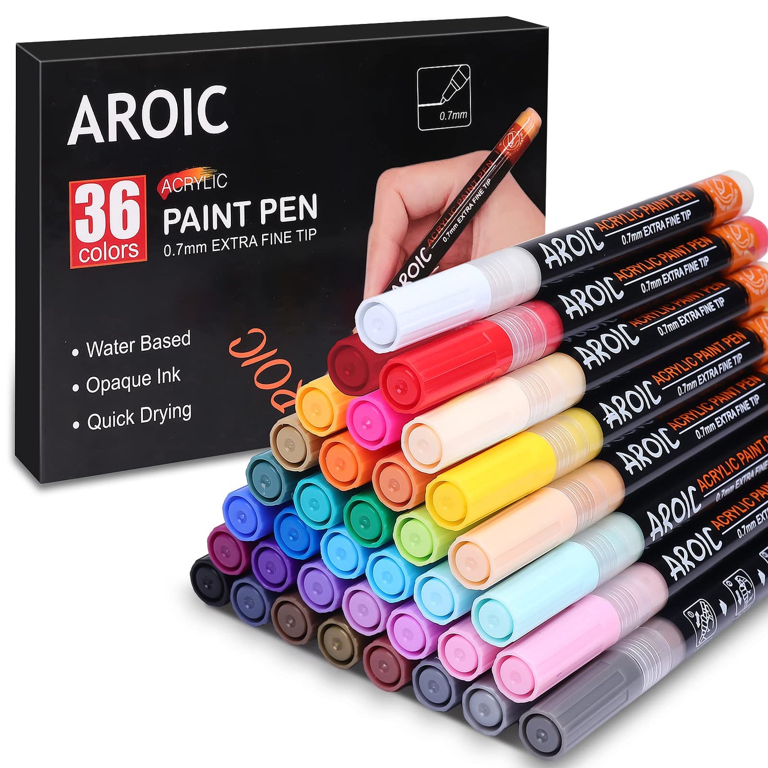 AROIC Paint Pens Paint Markers, 36 Packs Acrylic Paint markers for Writing on Any Material, Wood, Rock Painting, Glass, Ceramic, Canvas, Easter Egg AROIC