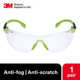 3M - S1201SGAF Safety Glasses, Solus 1000 Series, ANSI Z87, Scotchgard Anti-Fog, Clear Lens, Green/Black Frame 3M
