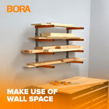 Bora Portamate Wood Organizer and Lumber Storage Metal Rack with 4-Level Wall Mount, Indoor & Outdoor Use PBR-0410 Bora