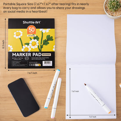 Shuttle Art Alcohol Marker Pad Bundle, Set of 30 Colors Dual Tip Alcohol Markers + 50 Sheets Marker Pad - WoodArtSupply