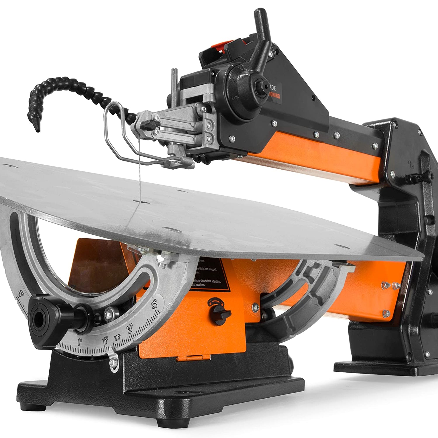 WEN LL2156 21-Inch 1.6-Amp Variable Speed Parallel Arm Scroll Saw with Extra-Large Dual-Bevel Steel Table, Black Orange WEN