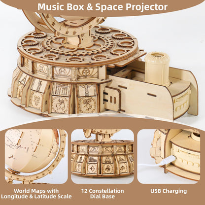 MIEBELY 3D Wooden Puzzles for Adults Bundle Set - Marble Run Model Building Kits & Illuminous Music Box Globe, Unique Gift Hobby for Boys Girls - WoodArtSupply