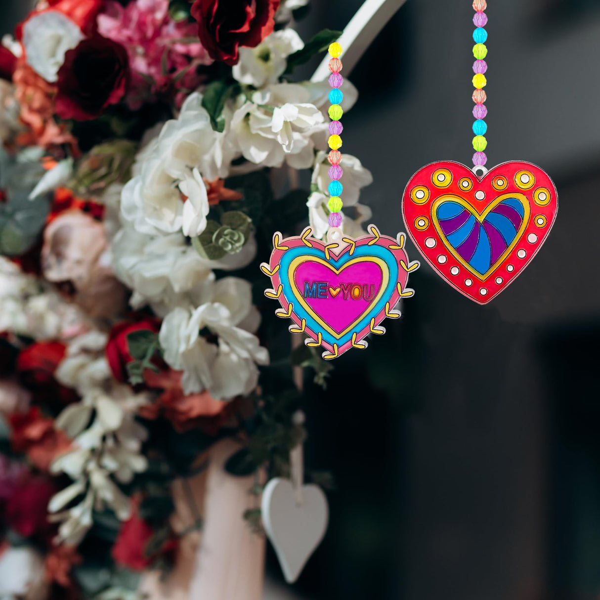 28 Sets Heart Suncatchers for Windows Valentine's Day Suncatcher Craft Kits DIY Window Paint Art Heart Sun Catchers for Classroom Art Craft Mother's Ayhuhra