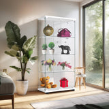 FANYUSHOW Elegant Glass Display Cabinet with Lock - Quick-Install 4-Shelf Curio Unit in White FANYUSHOW
