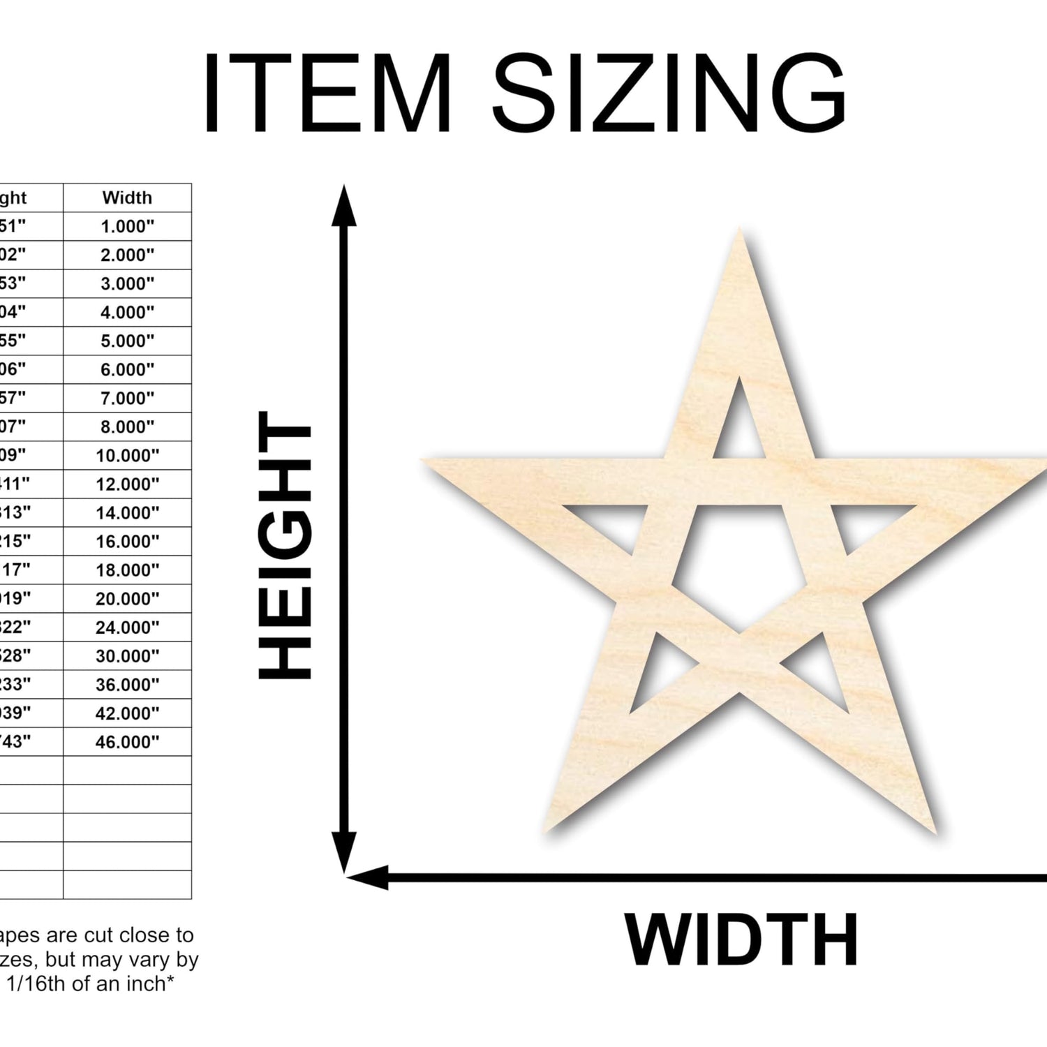 Unfinished Wood Pentagram Shape | Craft Cutout | up to 36" DIY 10" / 1/8" 24 Hour Crafts