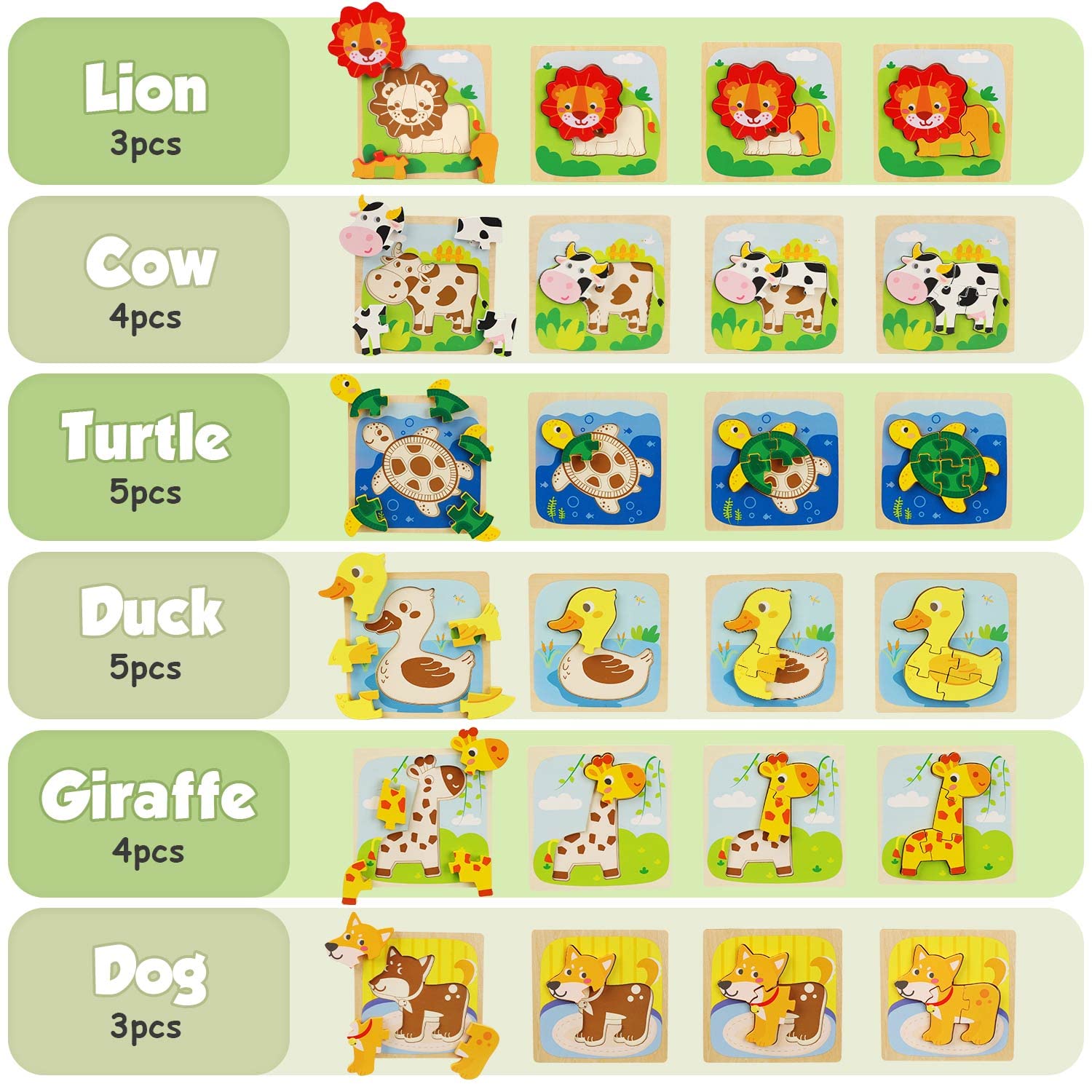 TOY Life Wooden Animal Puzzles for Toddlers 1-3, 8 Pack Baby Puzzle for Kid Age 1-3, Montessori Toys for 1 2 3+ Year Old, STEM Educational Learning TOY Life