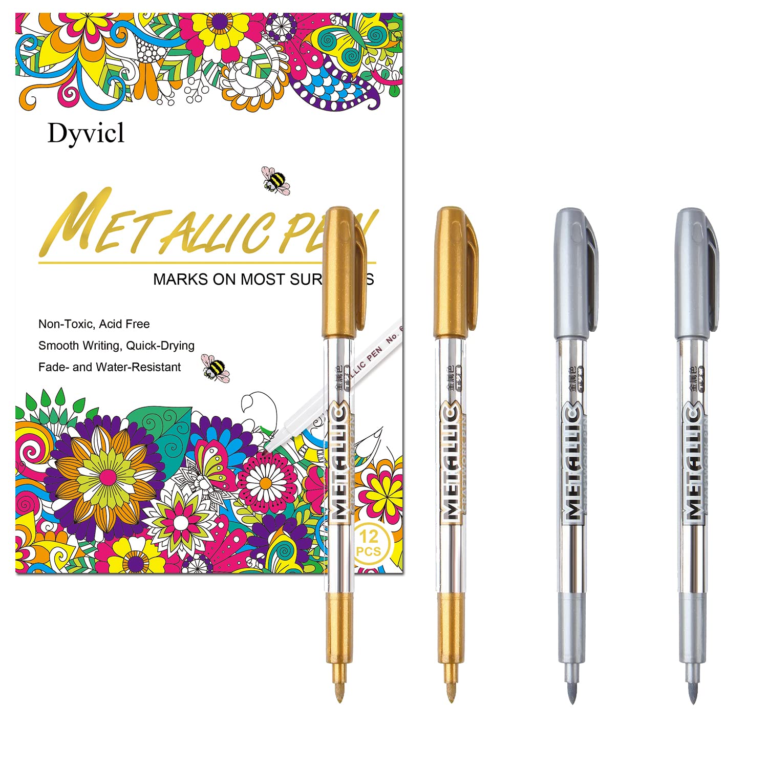 Dyvicl Premium Metallic Markers Pens Silver and Gold Paint Pens Fine Tip Metallic Markers Dyvicl