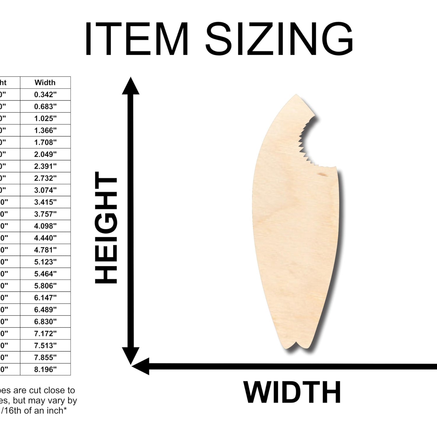 Unfinished Wood Shark Bite Surf Board Shape - Craft - up to 36" DIY 6" / 1/2" 24 Hour Crafts