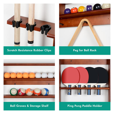 XCSOURCE Pool Cue Rack, 2-in-1 Pool Stick & Ping Pong Paddle Holder, 100% Solid Pine Wood Wall Mount Holds Billiards and Table Tennis Accessories for XCSOURCE