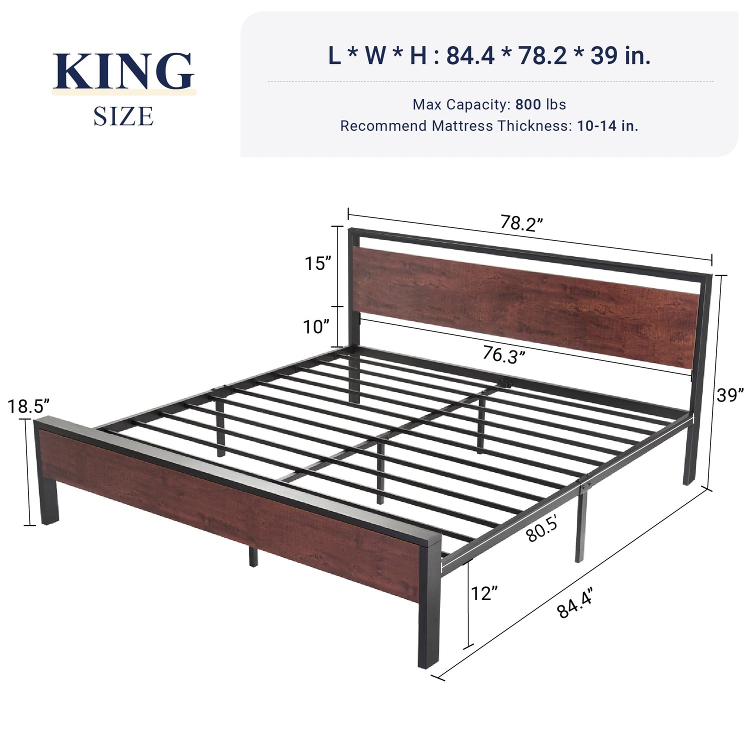 Allewie King Size Heavy Duty Platform Bed Frame with Rustic Wooden Headboard and Footboard Allewie