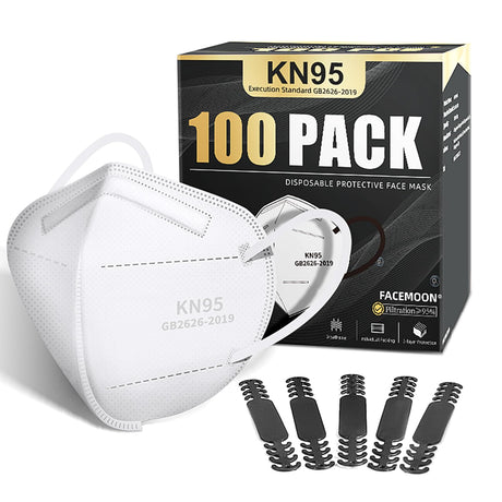 KN95 Face Mask Disposable Adults - 100 Pack Adjustable KN95 Mask 5 Layer Protection Breathable Comfortable Respirator Women Men KN95 Face Mask FACEMOON