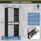 Fesbos 73" Metal Cabinet-Black&Gray Heavy Duty Rolling Storage Cabinet Steel Tool Cabinets with Wheels, Shelves, Lockable Doors and Drawers- for Fesbos