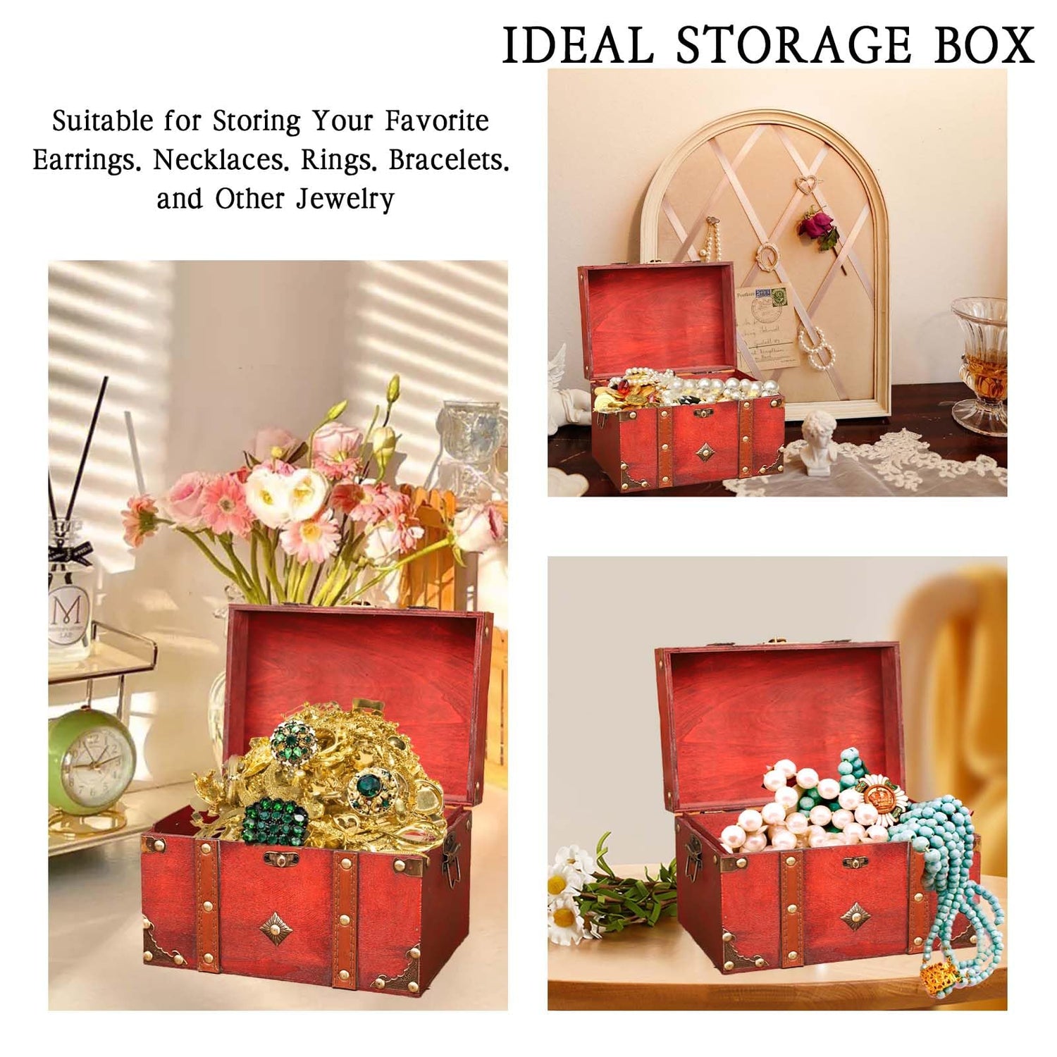 GemJelry Wooden Jewelry Box, Classical Wood Jewlery Box Jewelery Storage Box Case Holder Jewellery Chest Organizer Mom Gifts Mothers Day Gift for GemJelry