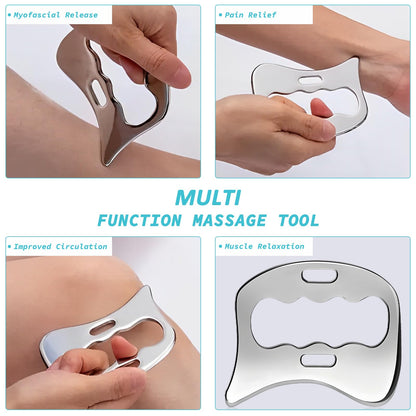 3-in-1 Stainless Steel Gua Sha Muscle Scraper Tool, Myofascial Scraping Tools for Physical Therapy, Lymphatic Drainage Massager, Soft Tissue Massage - WoodArtSupply