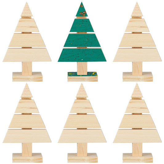 Geetery 6 Pcs Christmas Standing Wood Pallet Christmas Tree Unfinished Blank Wooden Christmas Tree Miniature Decorative Wood Trees for Crafting - WoodArtSupply