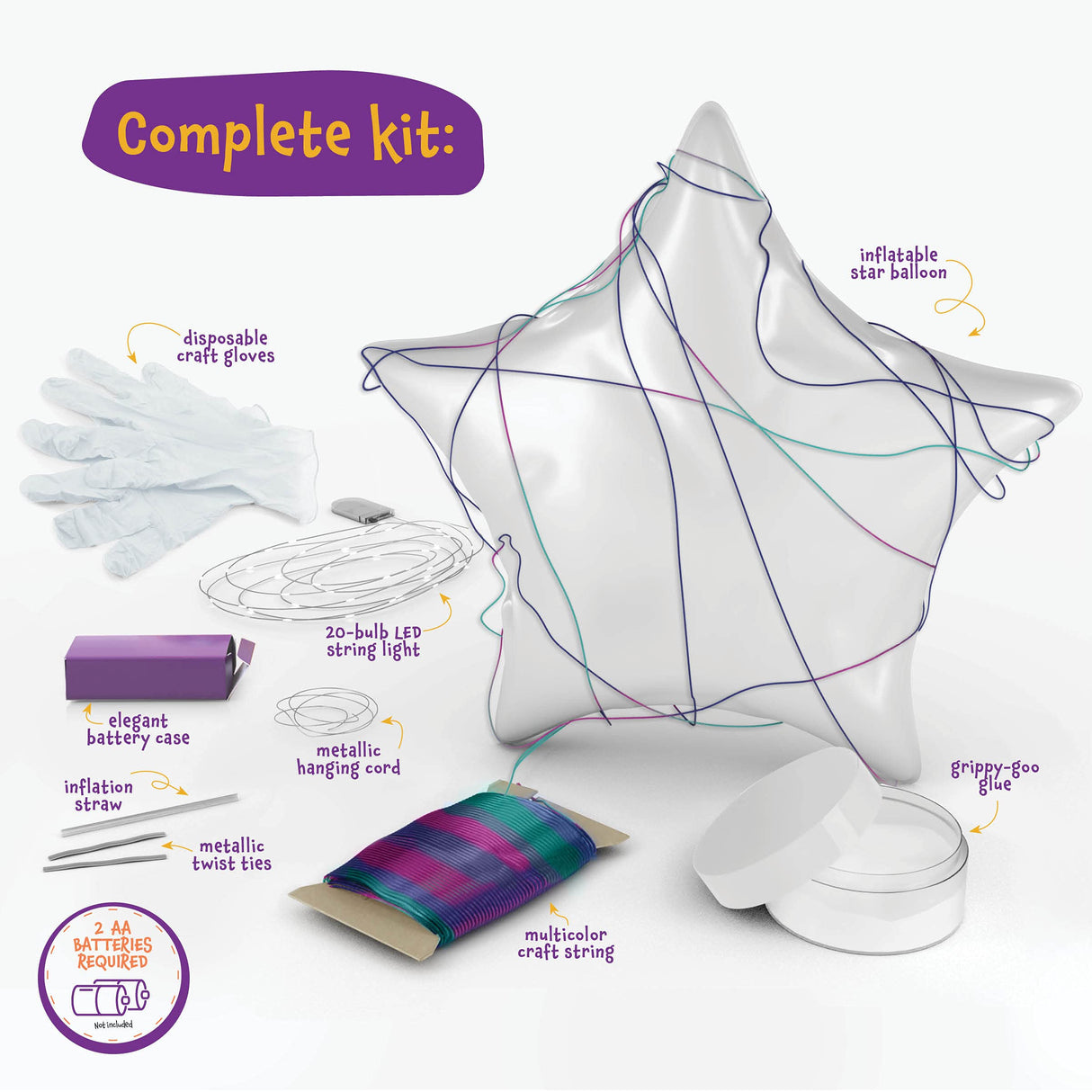 3D String Art Kit for Kids - Makes a Light-Up Star Lantern with 20 Multi-Colored LED Bulbs - Kids Gifts - Crafts for Girls and Boys Ages 8-12 - DIY Dan&Darci