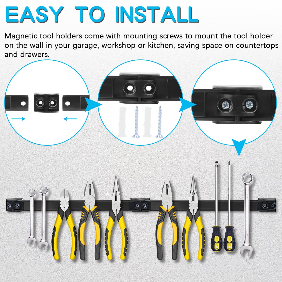 Magnetic Tool Holder Strip - Alloy Steel 5 Pack, Heavy Duty Tool Organizer Magnetic Strip, Tool Magnet Bar For Garage Tool Organization 12 In - WoodArtSupply